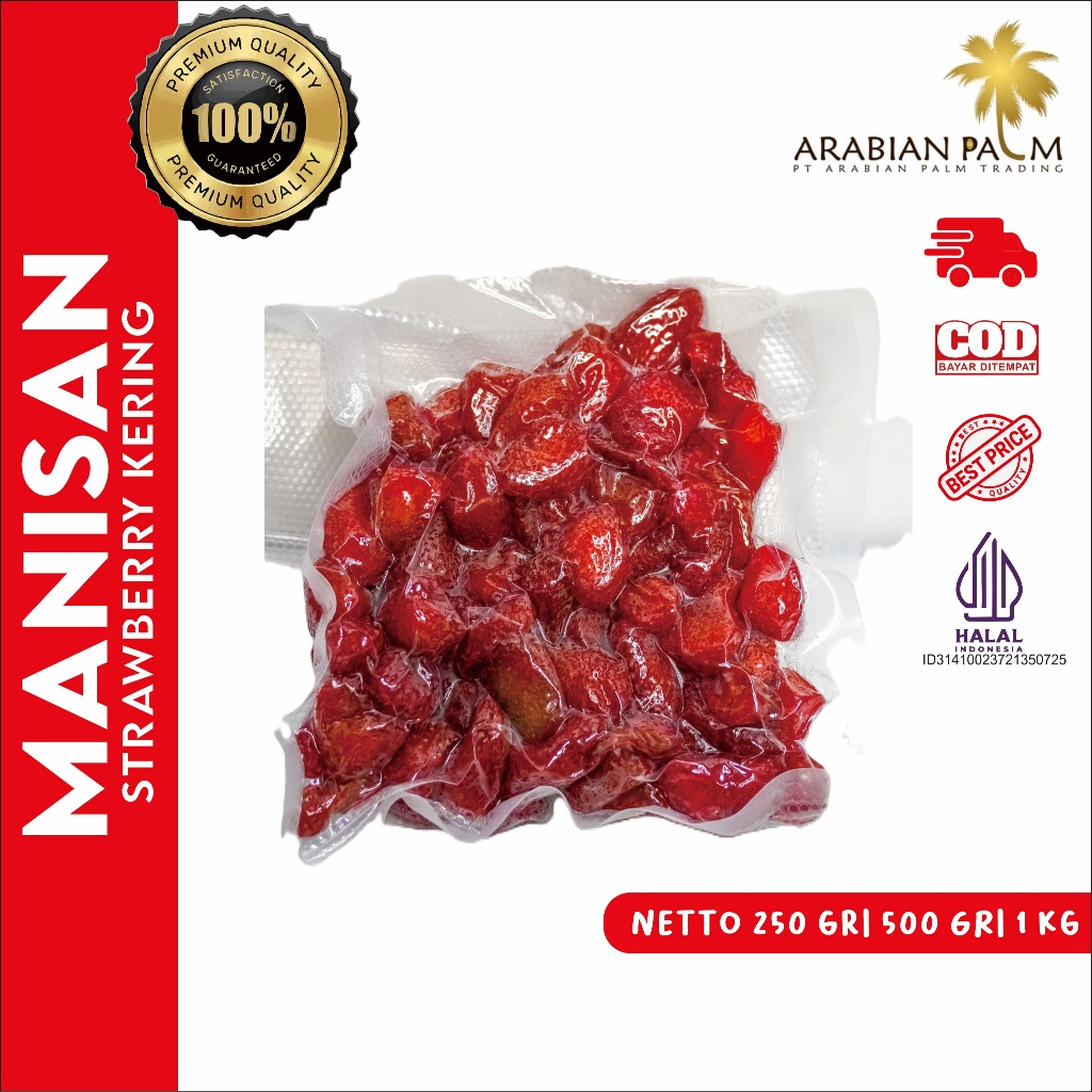 Low Sugar Dried Strawberry Premium – Stroberi Kering Asli, Manis Alami