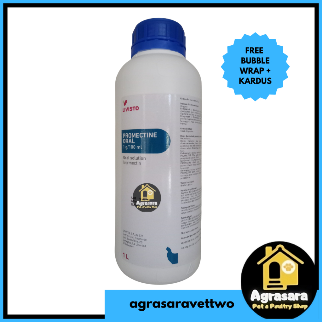 PROMECTINE ORAL 1 Liter - Obat Cacing, Gudig, Scabies (Seperti Kepromec Oral)