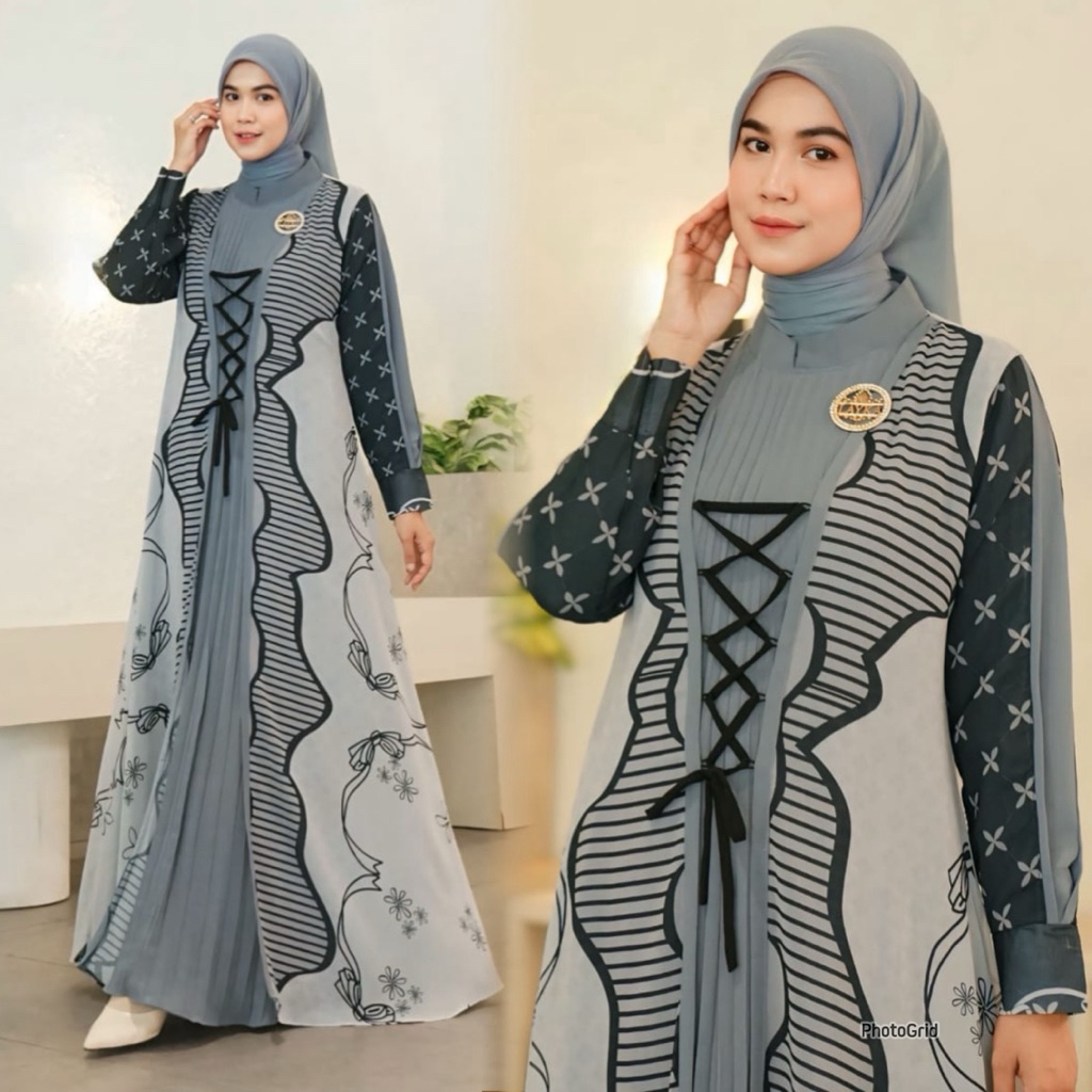 Nadia dress by Layka/gamis printing mewah cantik/gamis pesta/bisa cod