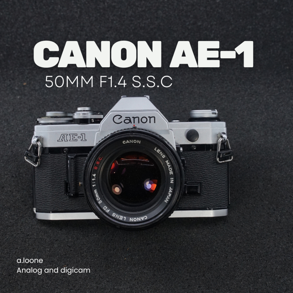 CANON AE-1 SILVER + LENS CANON FD 50MM F/1.4 SSC — KAMERA ANALOG 35MM SLR