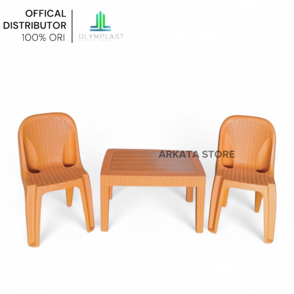 1 Set 2 Kursi OL 205 Rotan + Meja / 1Set Kursi Taman Santai Plastik / Kursi Teras / Kursi Tamu