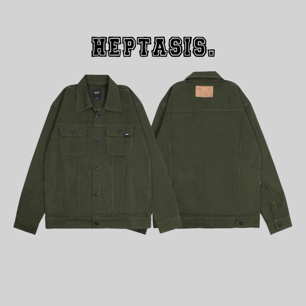 WOLV ORIGINAL Kemeja Trucker Canvas - Jacket Trucker Canvas Army