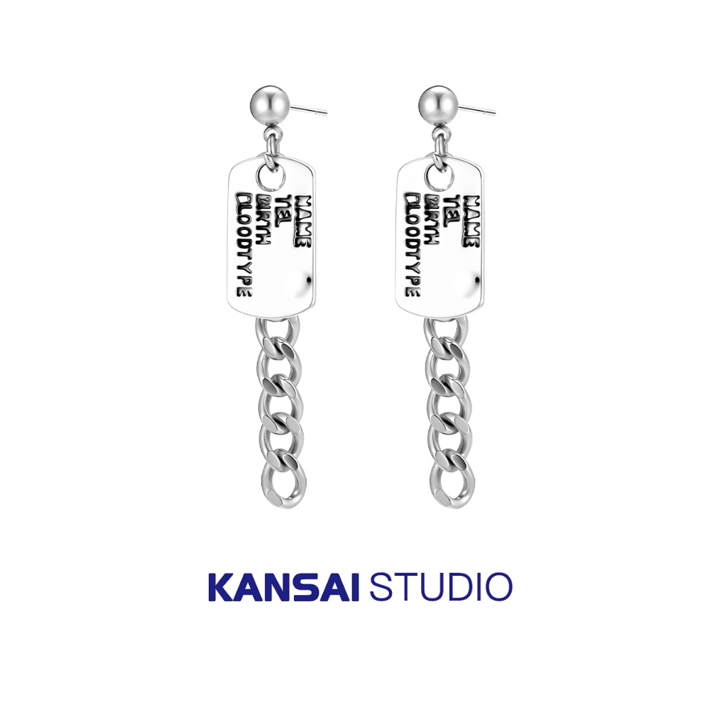 KANSAI-Anting tusuk titanium medis dengan gantungan rantai dan pelat militer, desain unik retro untu