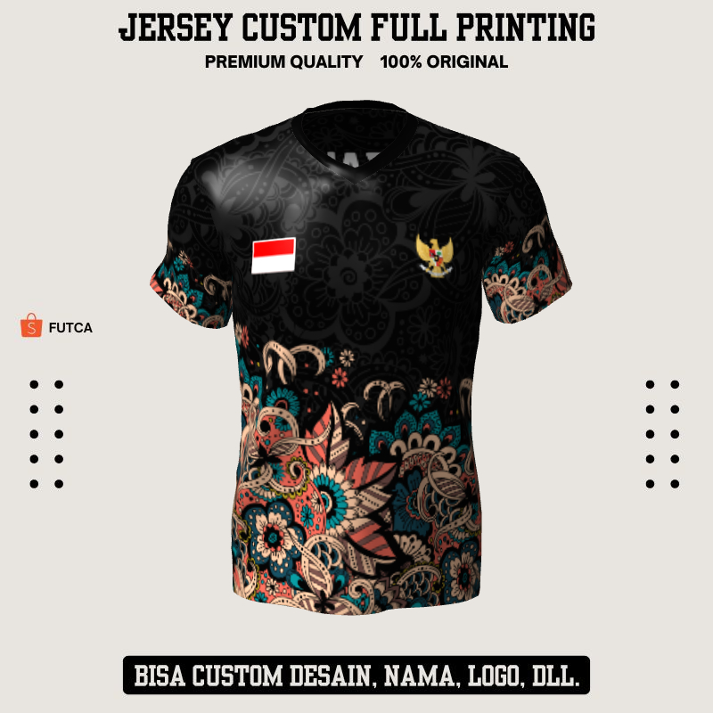Kaos Jersey Futsal Hitam Motif Batik 219 Jersey Baju Olahraga Full Printing