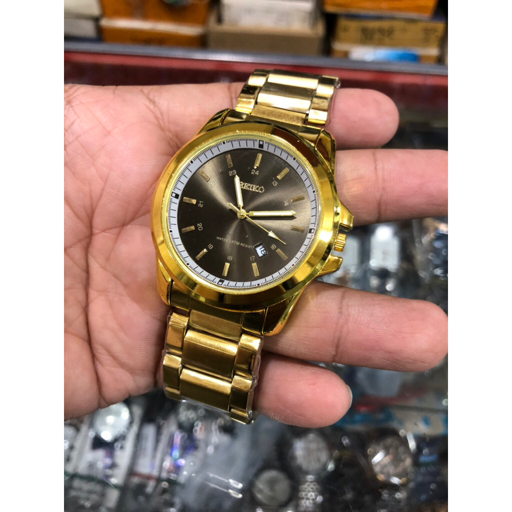 jam tangan pria seiko gold dial hitam elegan fashionable anti air