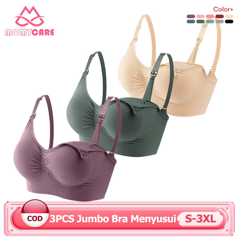 2/3PCS Bra Menyusui Jumbo Kancing Depan Tanpa Kawat Bh Menyusui Katun Seamless Nursing Bh Maternity 
