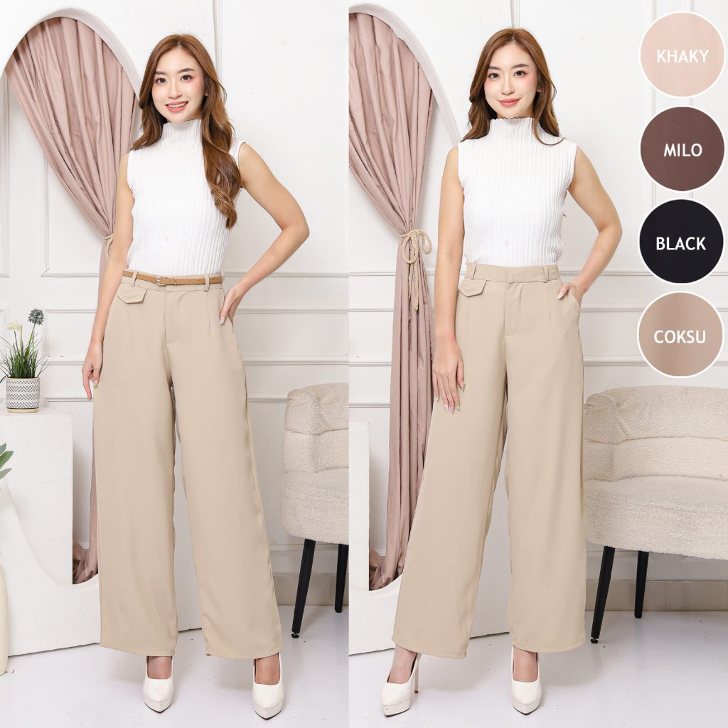Celana Wanita - Kulot Kasual+Ikat Pinggang - 4 Varian Warna