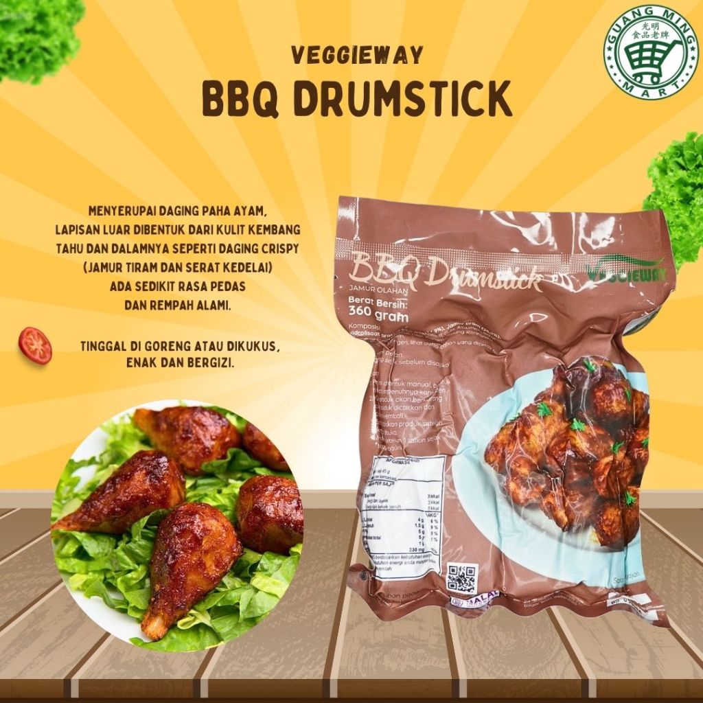 

Veggie Way BBQ Drumstick Jamur Veggieway Vegan 360gr / Paha Ayam Vegan isi 8 pcs Spicy Roasted