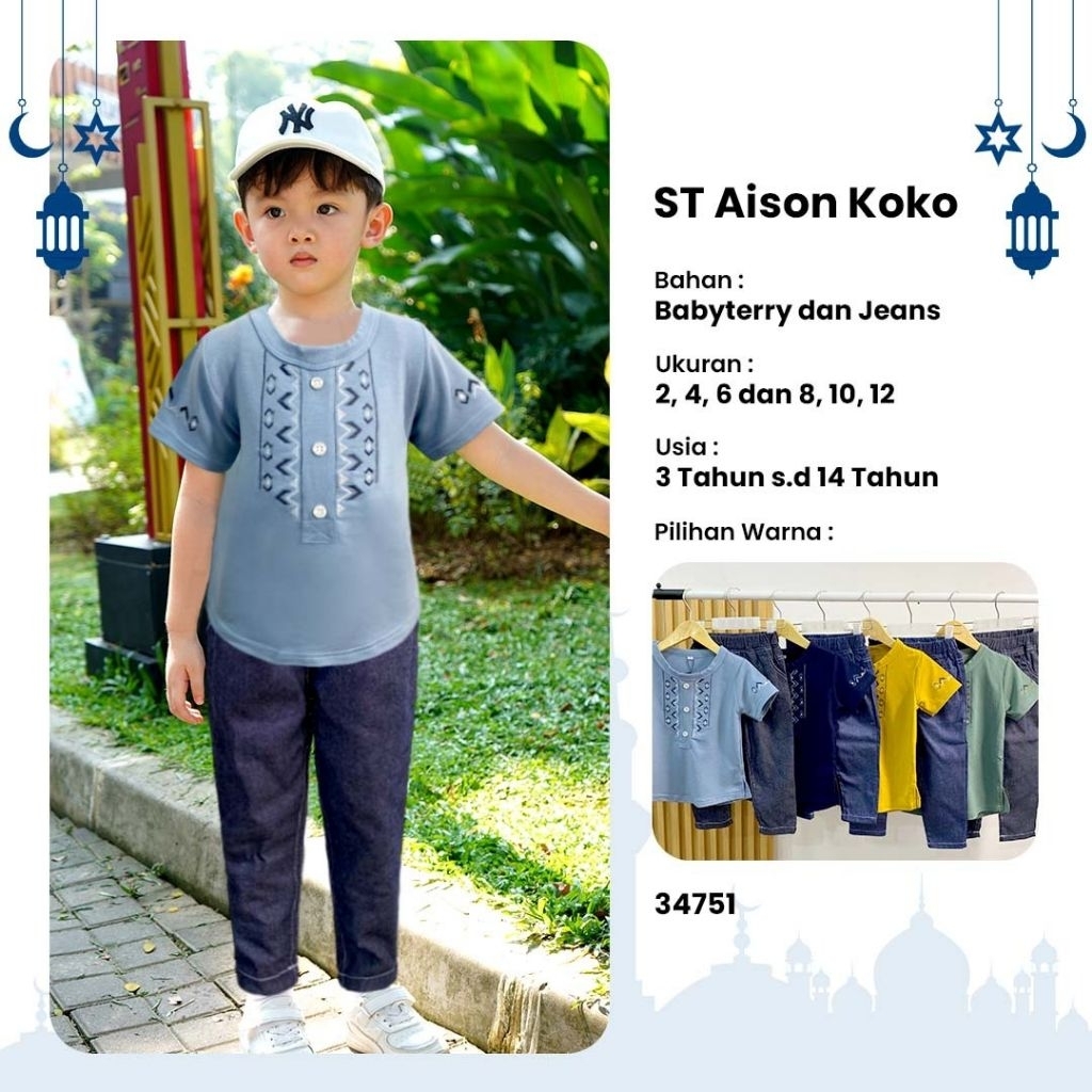 Set Koko Bordir Aison/ baju anak/baju anak kekinian/baju anak lucu/baju anak laki - laki