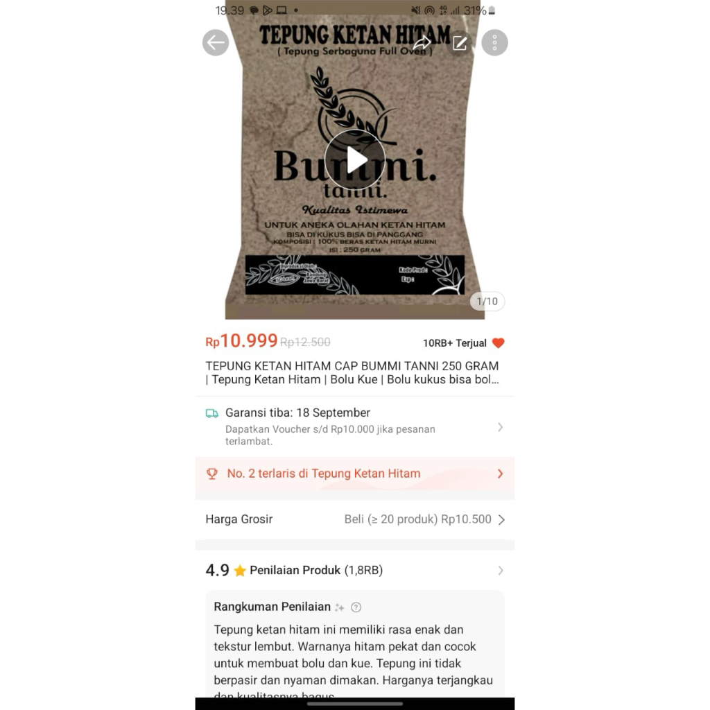 

tepung ketan hitam Bummi tanni