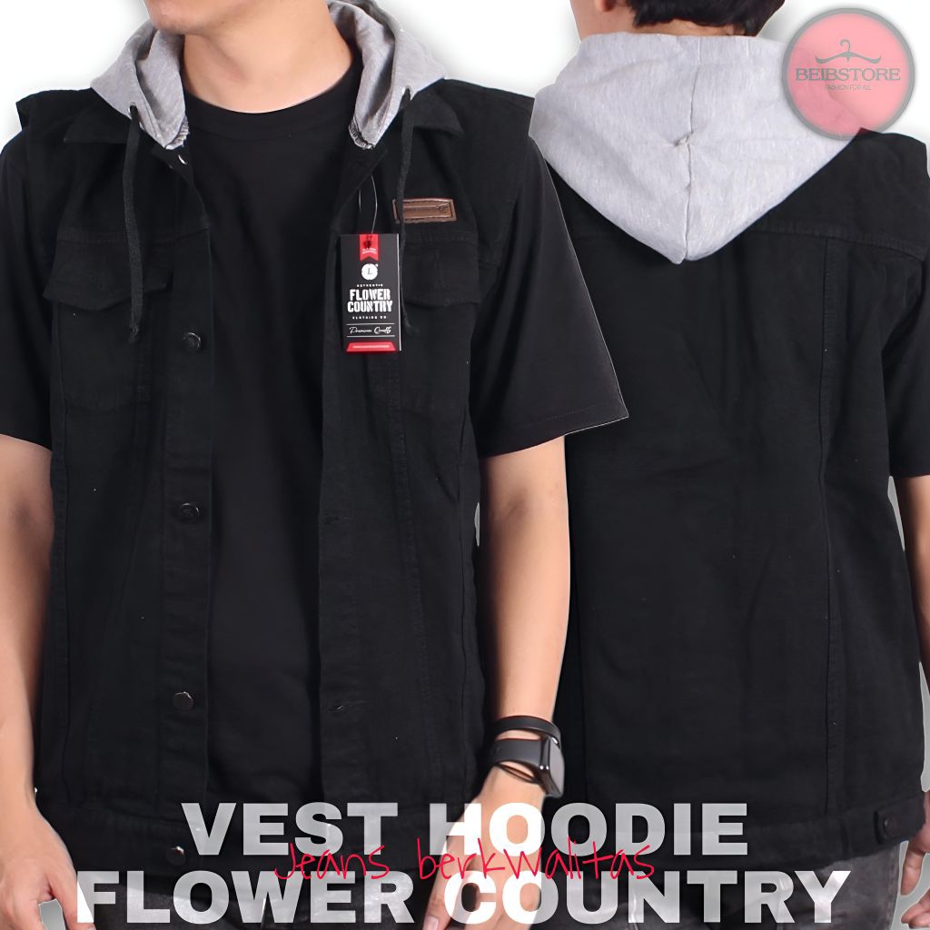 Rompi Hoodie Jeans Kasual – Vest Denim Tebal Hoodie Lembut pria wanita  M L XL