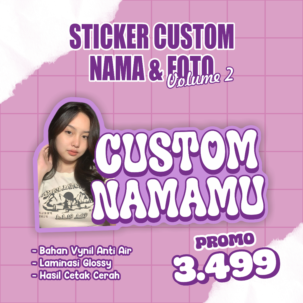 

Stiker Foto Wajah dan Nama Anti Air Custom Tulisan Namamu untuk Dekorasi Casing Handphone Lapto Helm Motor Kaca Mobil Tahan Gores