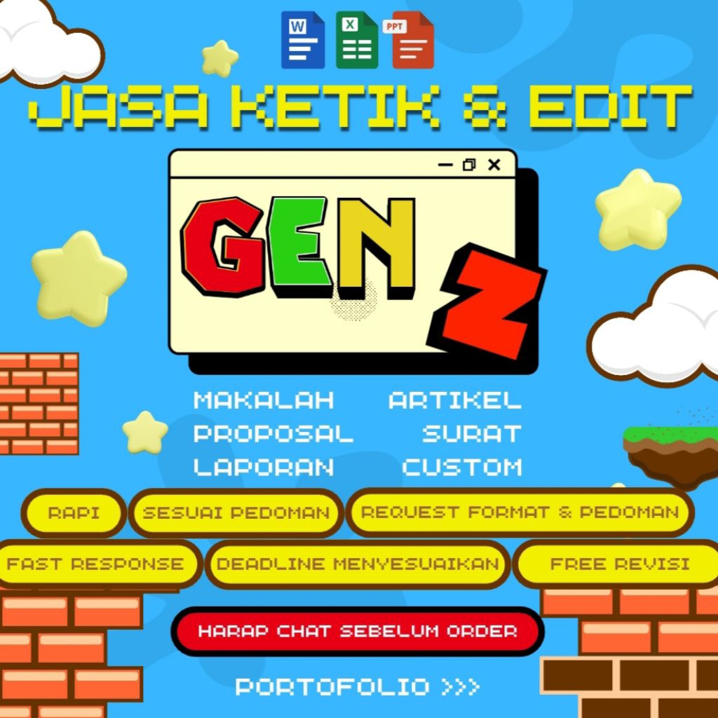JASA GEN Z KETIK EDIT JOKI TUGAS MAKALAH LAPORAN PROPOSAL PPT SURAT CUSTOM RAPI CEPAT