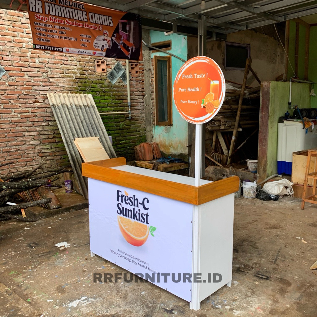 Gerobak Lipat Bongkar Pasang Simple Minimalis Tanpa Atap + Papan Logo / Booth lipat / Meja Jualan / 
