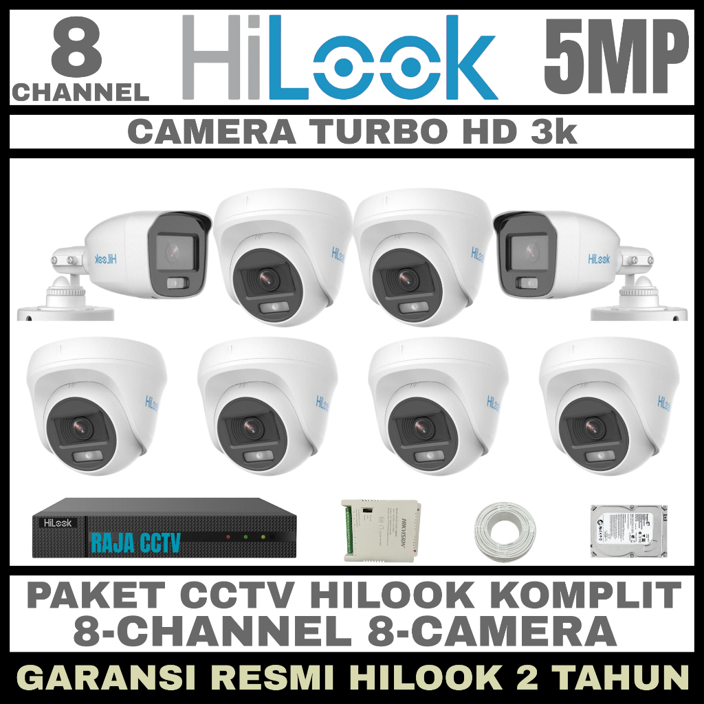 PAKET CCTV HILOOK 5MP 8 CHANNEL 8 CAMERA TURBO HD KAMERA CCTV