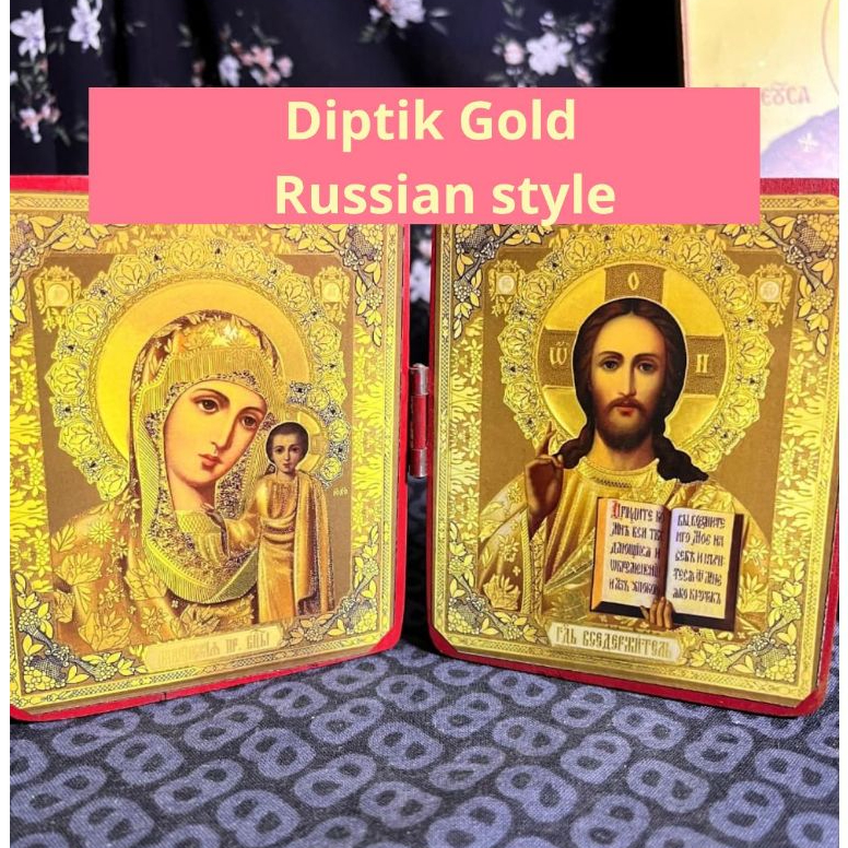 Ikon Diptik - Kristen Katolik Orthodox Lukisan Tuhan Yesus & Bunda Maria