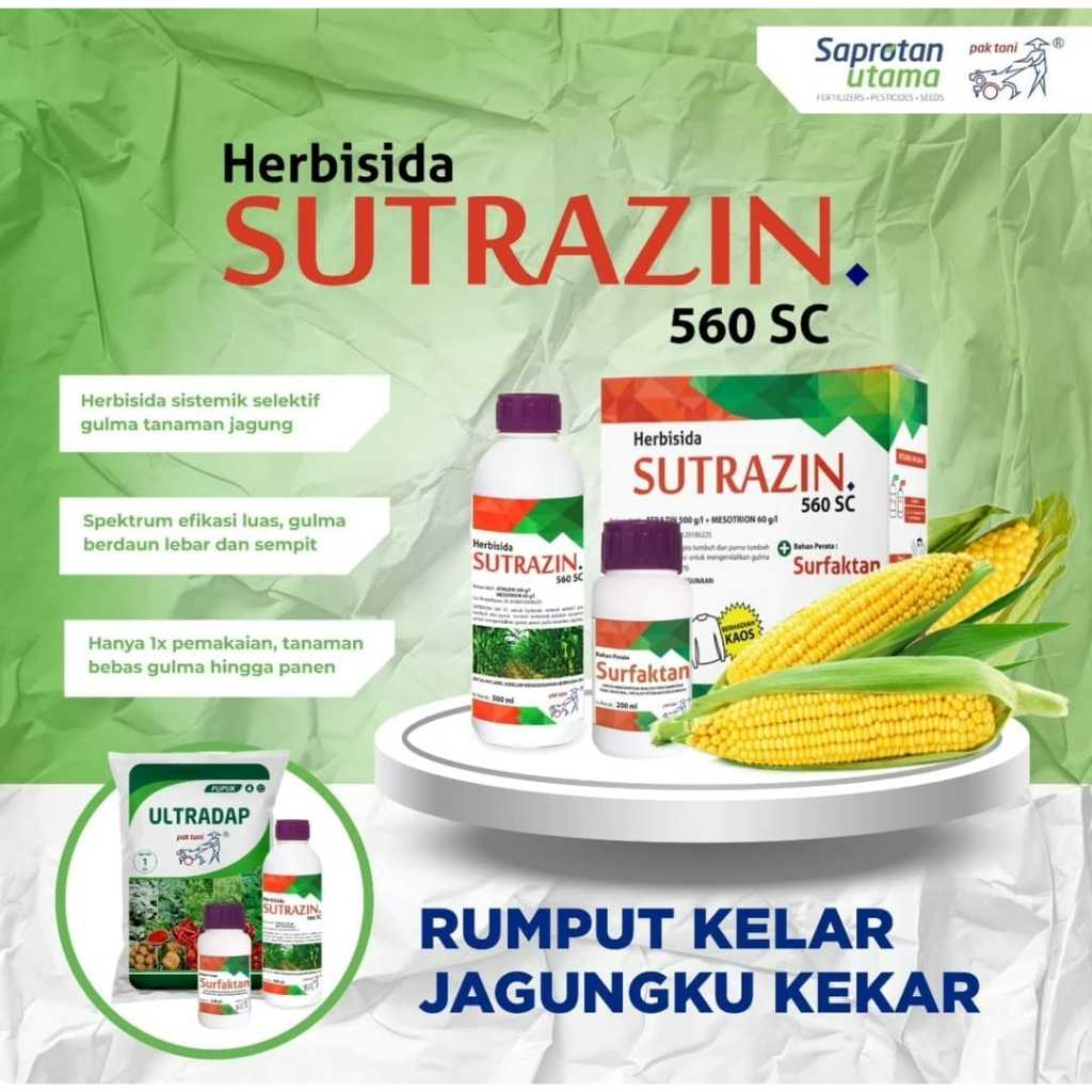 Herbisida Sutrazin 560 SC untuk Jagung - Obat Rumput Jagung - Obat Rumput Jagung bonus Kaos