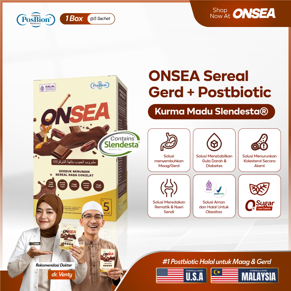 

FS ONSEA Sereal GERD + Postbiotic 1 BOX | Meal Replacement Diet Rendah Kalori, Sarapan Sehat Tinggi Serat & Protein, Sereal Gandum Multigrain Rendah Gula, Cocok untuk Diabetes & Aman untuk Maag, GERD & Asam Lambung, Bantu Lancarkan BAB, Anti Kembung