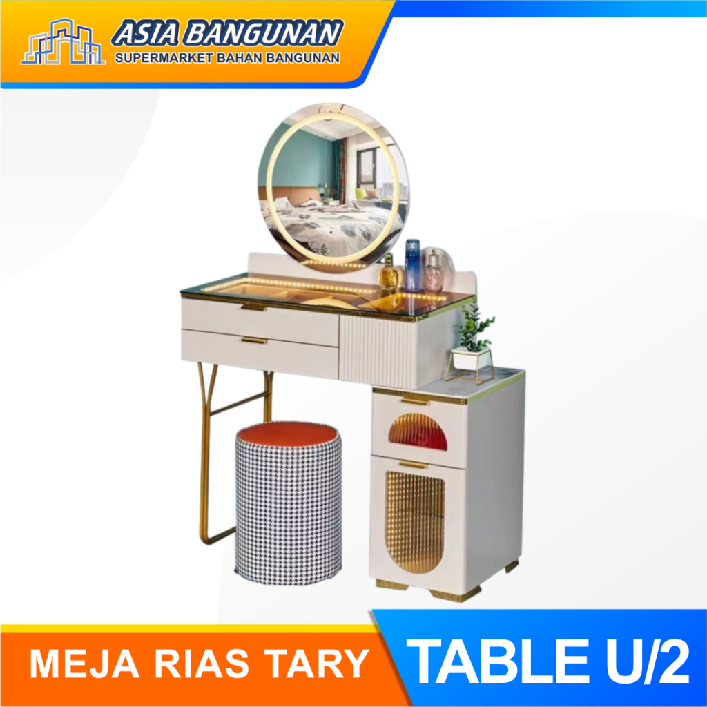 Meja Rias Minimalis LED Importa/Meja Rias Aesthetic/Meja Rias Sliding/Meja Make up