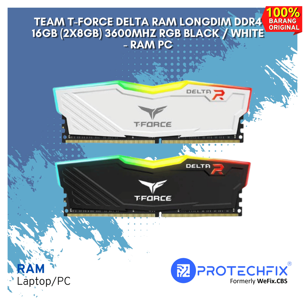 TEAM T-FORCE DELTA RAM LONGDIM DDR4 16GB (2X8GB) 3600MHZ RGB BLACK / WHITE - RAM PC