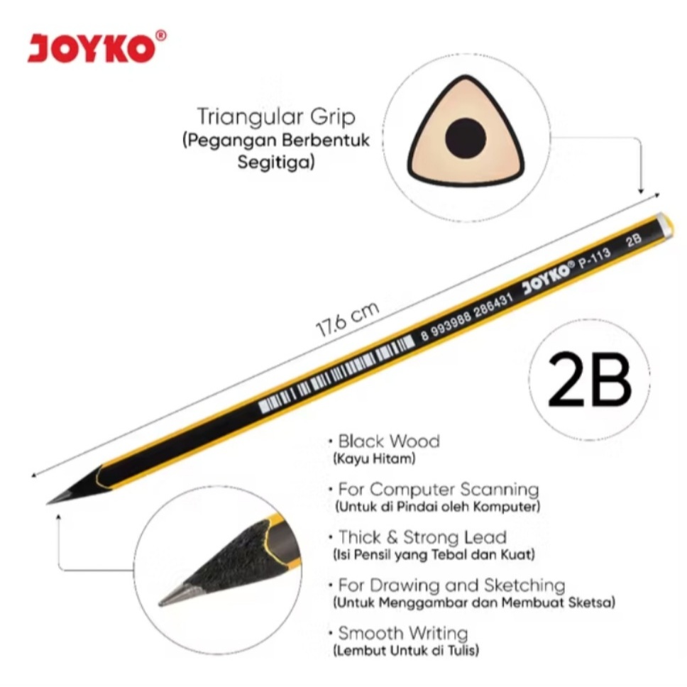 

JOYKO 1(SATU)PCS PENCIL / PENSIL 2B / KOMPUTER / BLACK WOOD PENCIL