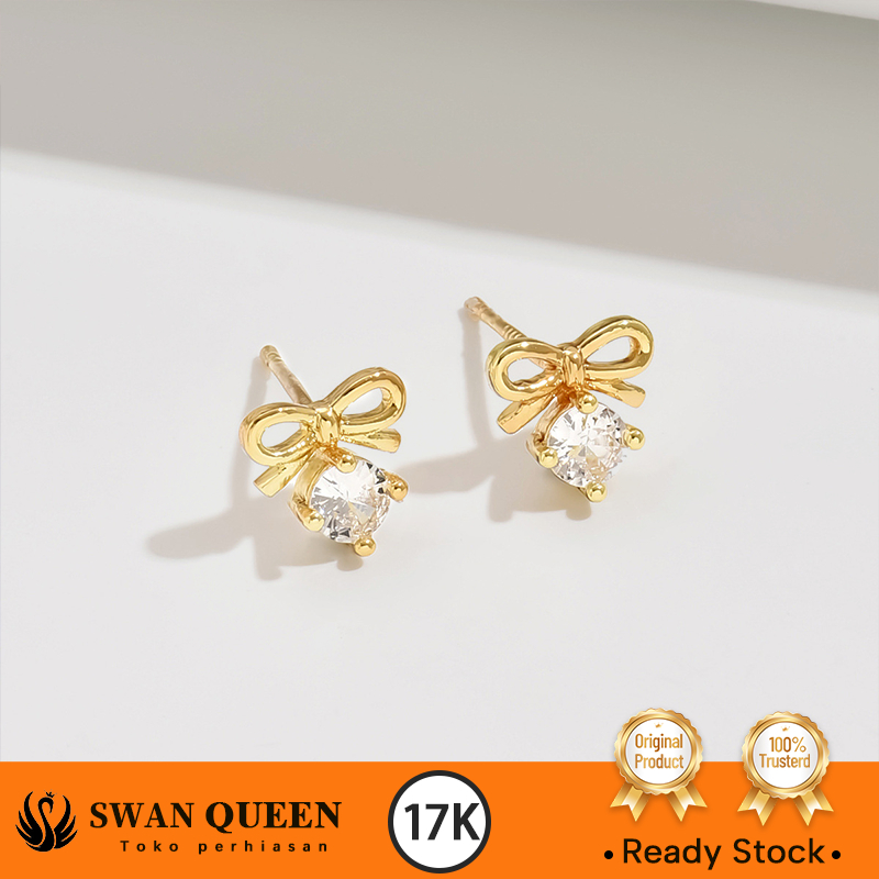 Anting Emas Moissanite Dasi Kupu-Kupu Emas 17K