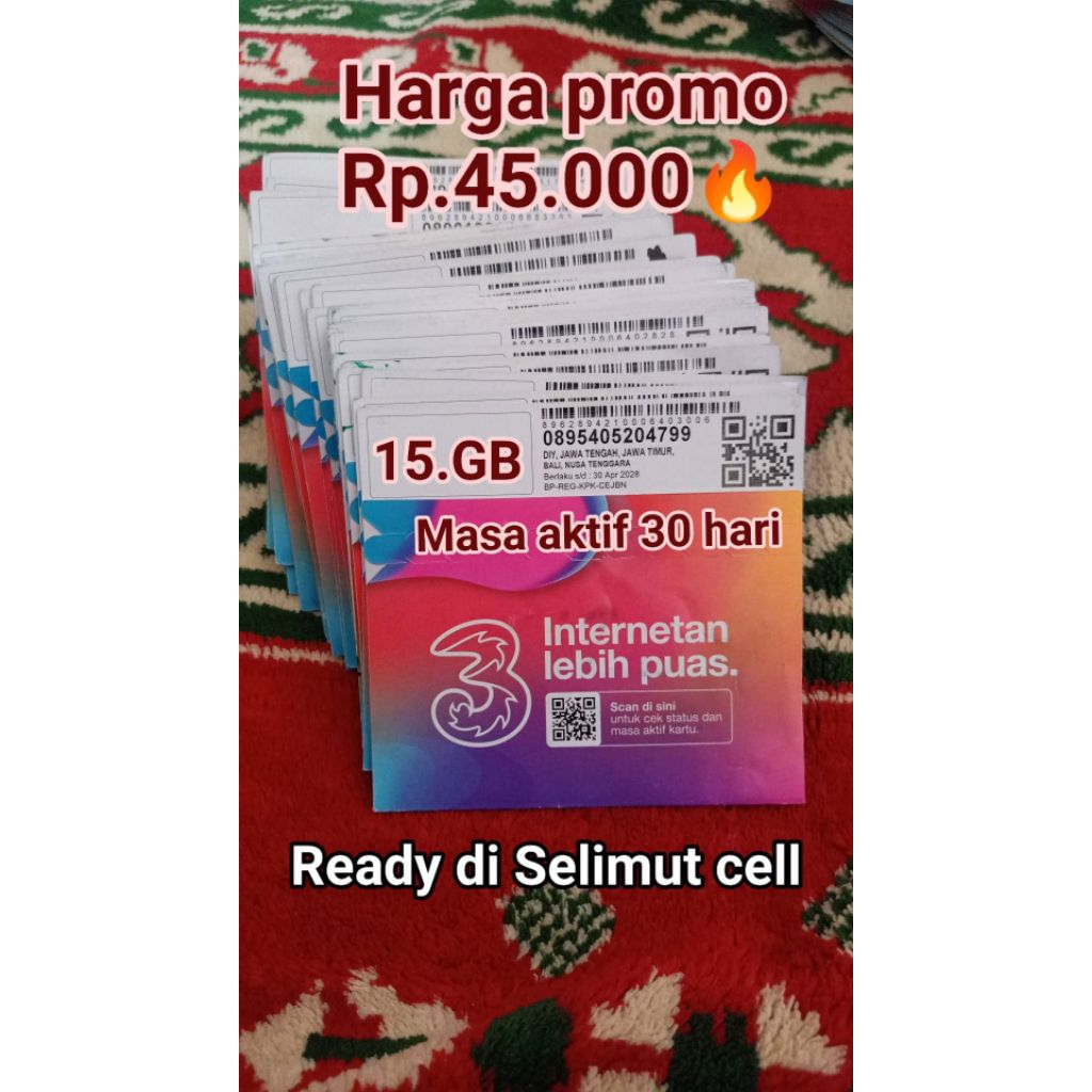 promo kartu paket Data Tri(3) 15GB,30GB,40GB,70GB,100GB,150GB,300GB all internet Nasional kuota bisa