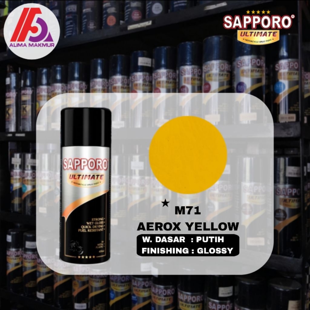 Sapporo Ultimate M71 Aerox Yellow 400ml / Pilok Sapporo / Cat Kuning
