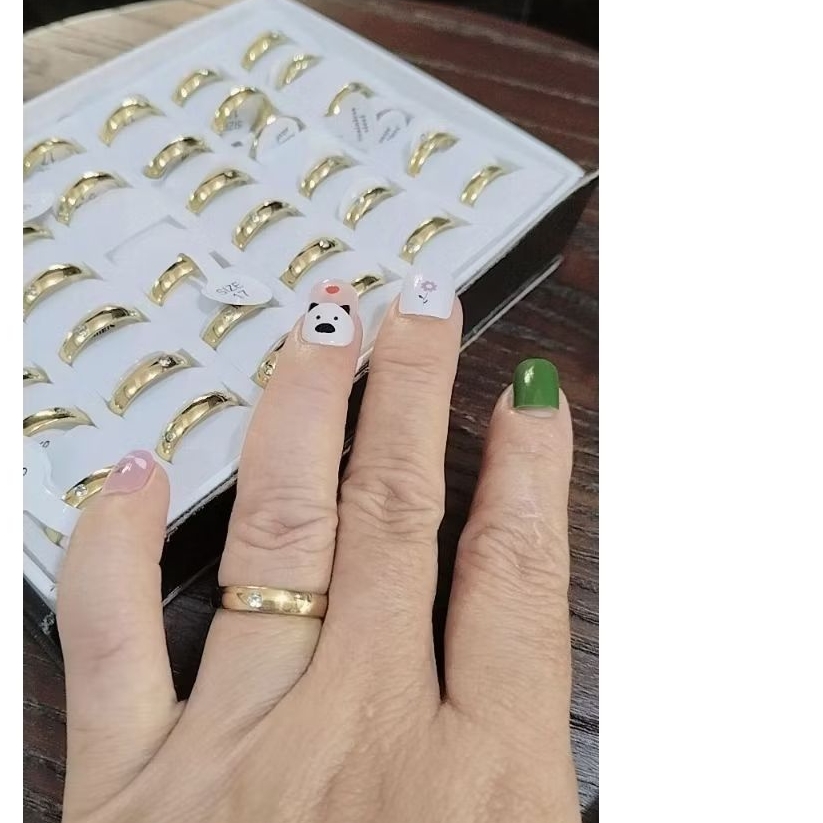 Cincin Titanium cincin Pasangan Wanita dan Pria mata Putih warna Gold Emas