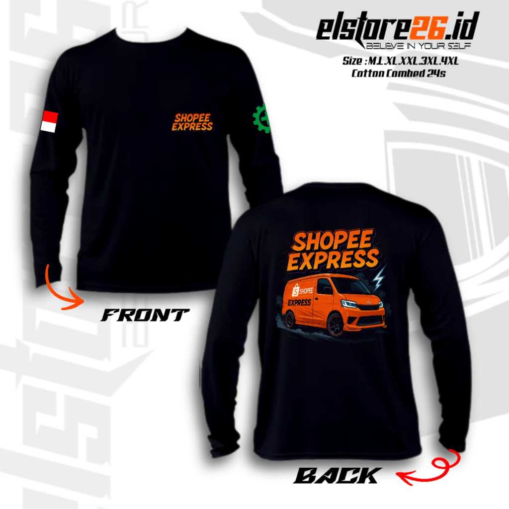 ELSTR26 Kaos Katun SHOPE EXPRESS  | Baju Lengan Panjang Tebal Cotton Combed 24s | Pakaian Pria & Wan