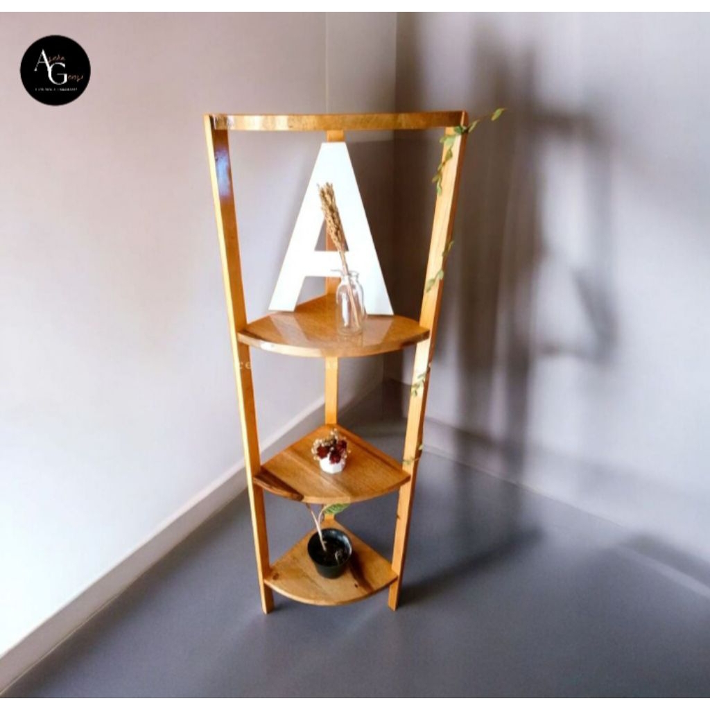 Rak Pojok/Rak ruang tamu/Rak susun sudut kayu minimalis