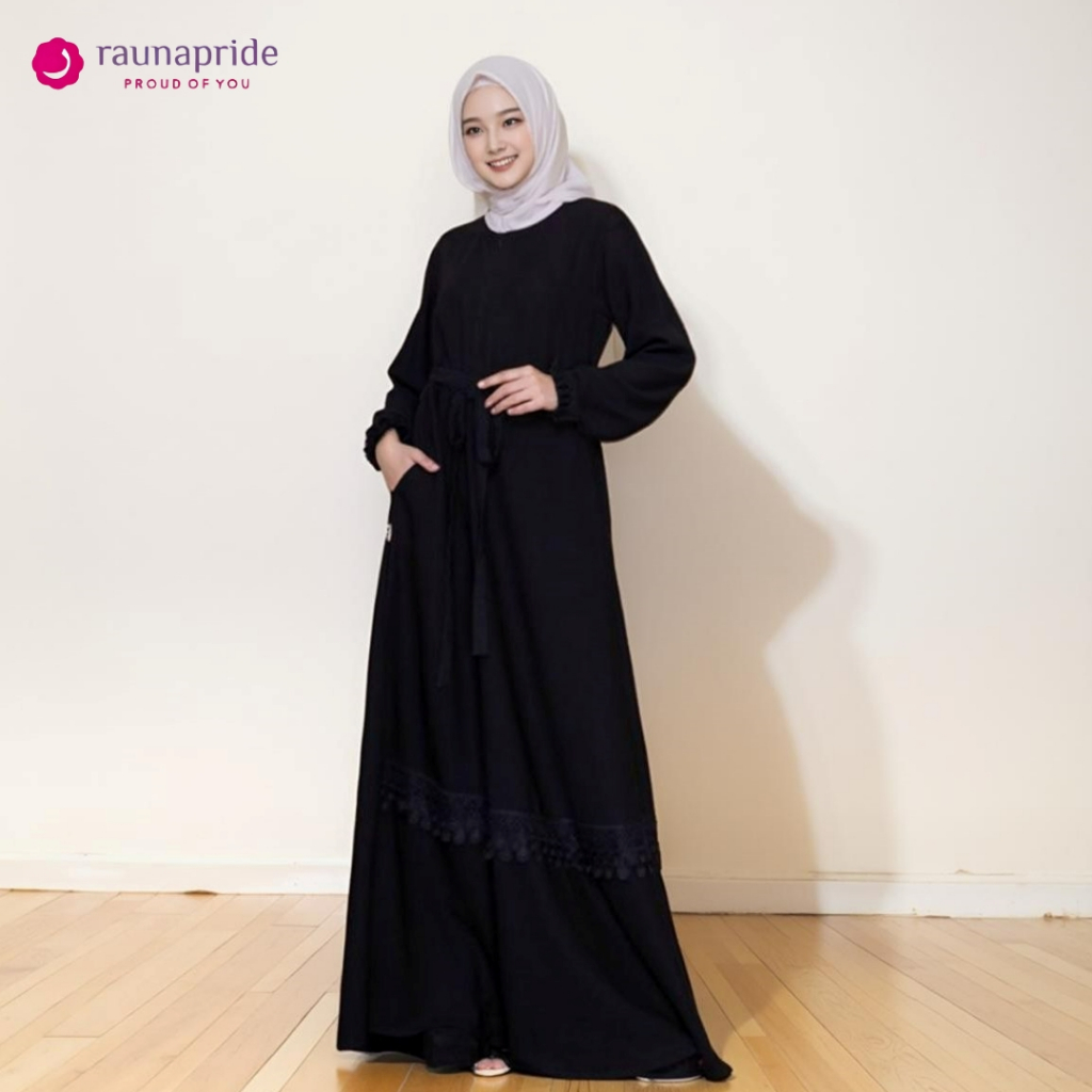 Terbaru Rauna Gamis Muslimah RGD 14 Jumbo bahan Indigo Jet Black Premium