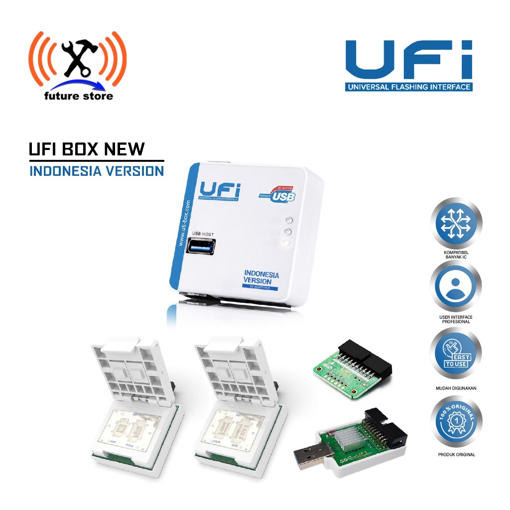 UFI BOX NEW FULLSERT WHITE 2 IN 1 EMMC - UFI BOX SET LANGKAP - Alat Service Perbaikan EMMC Handphone
