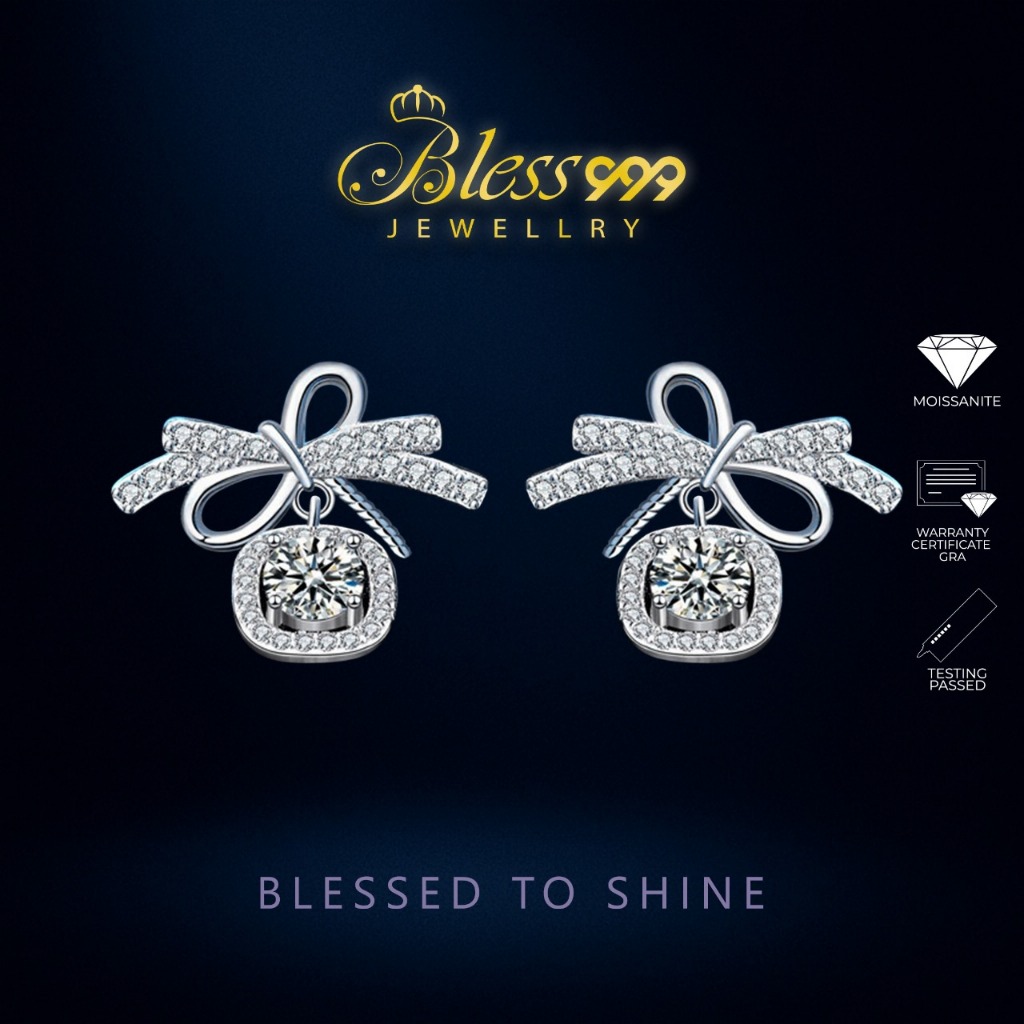 Anting / Earrings Ribbon Square Moissanite Sertifikat GRA original