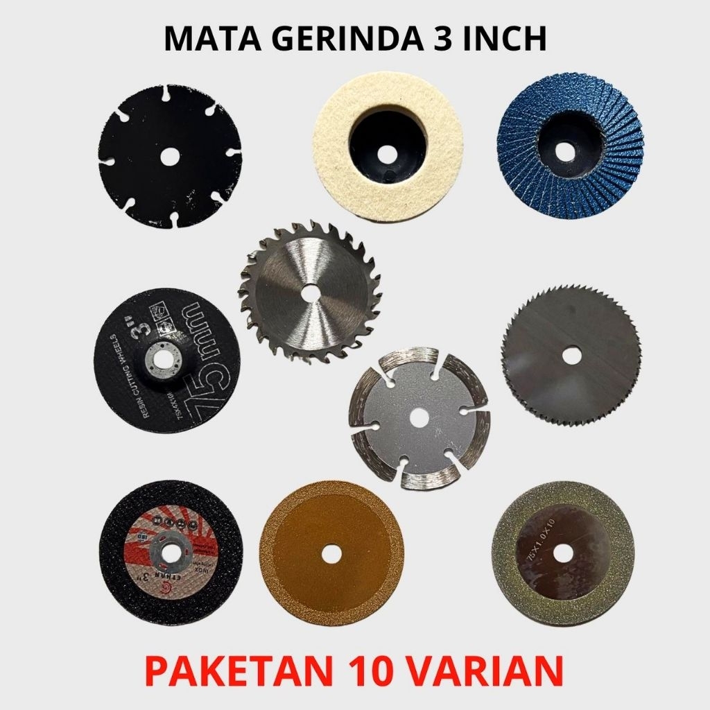 Paketan Murah 10 Varian Lengkap Cutting Wheel Mata Gerinda 3 INCH Potong Besi, Kaca, Kayu, Keramik, 