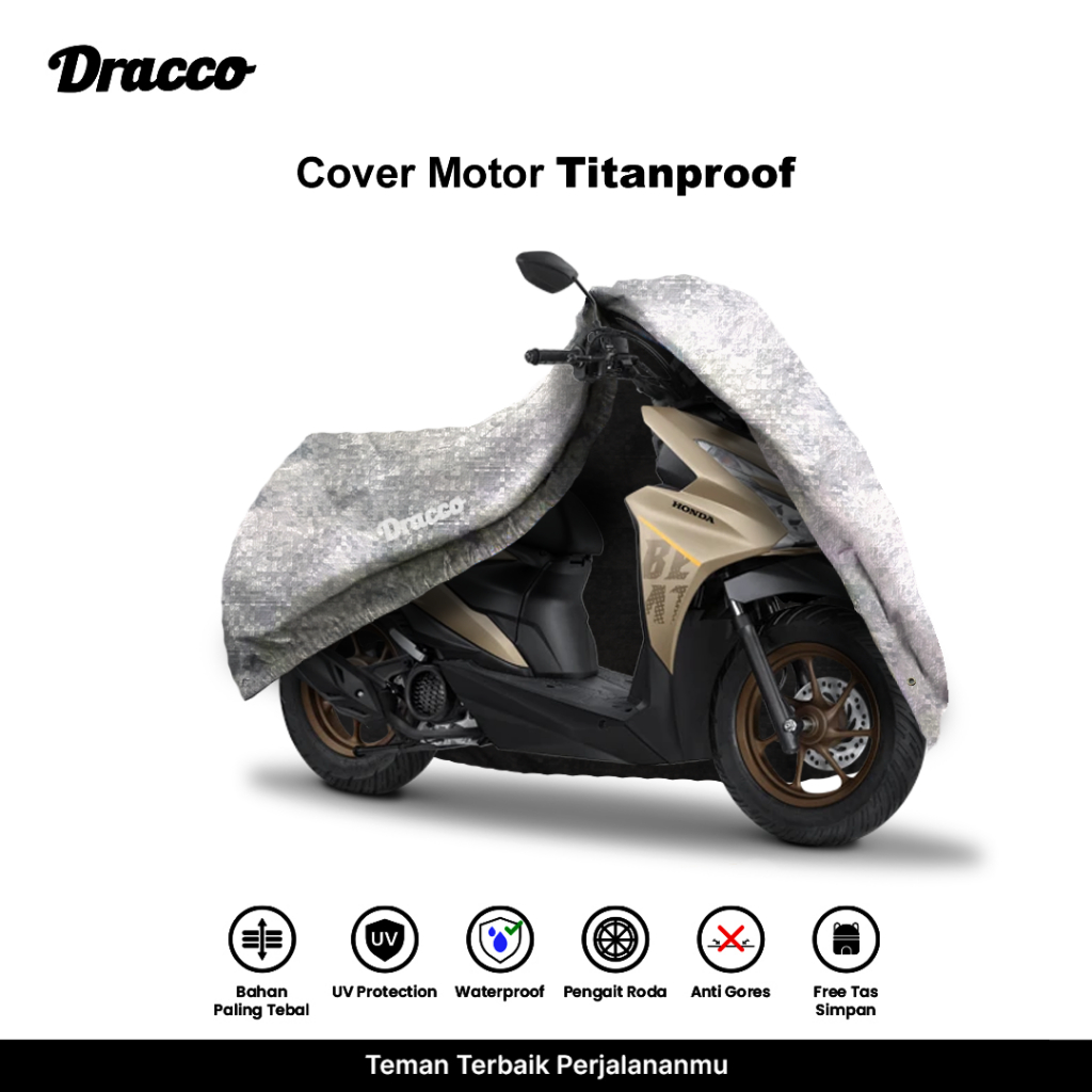 Cover Motor BEAT STREET Waterproof Tebal Dracco Titanproof-Anti Gores UV Protection Tas Simpan
