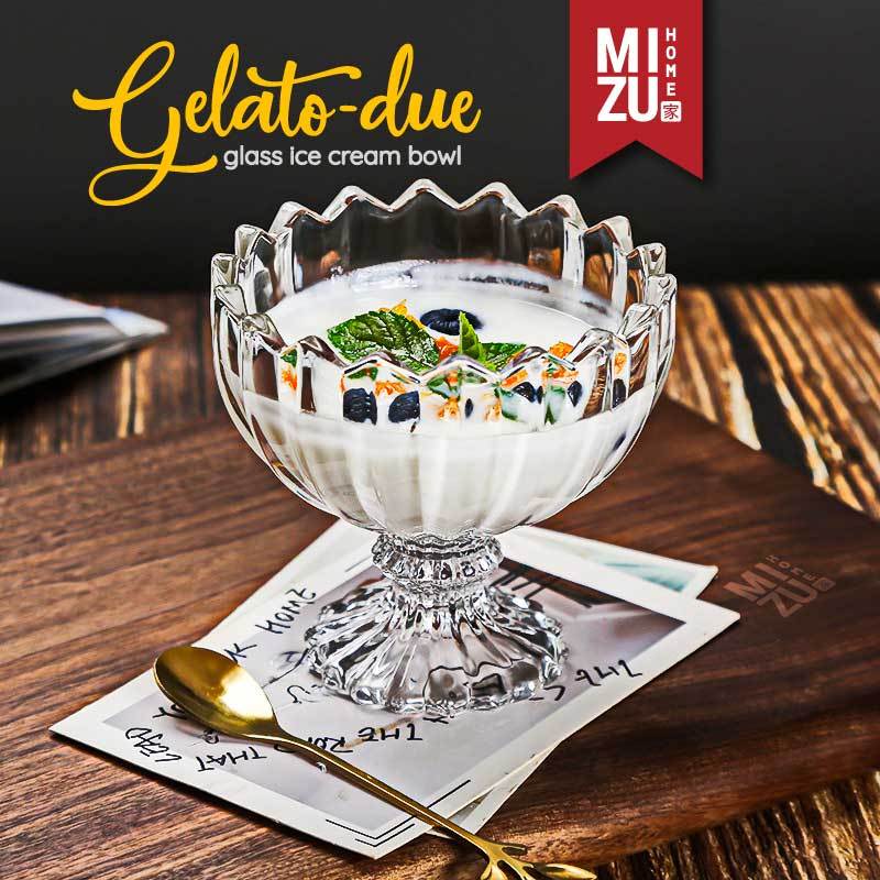 MIZU GELATO-DUE Glass Ice Cream Bowl Mangkok Kaca Dessert Gelas Es Campur Mangkuk Pudding Buah