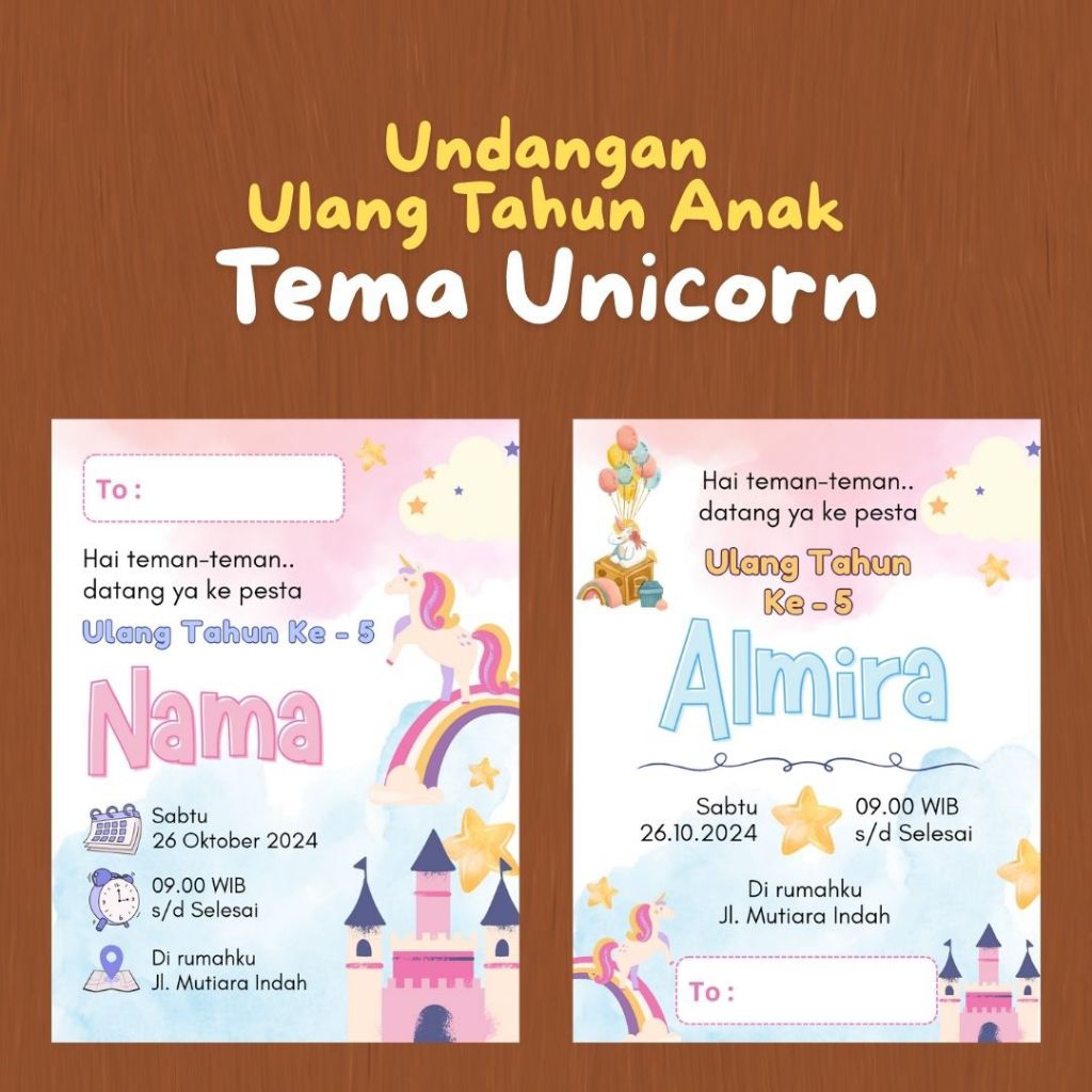 Undangan ulang tahun anak tema unicorn