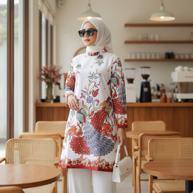 Shanaya Batik Tunik Merak Hokokai Lapis Tricot Batik Wanita Bahan Katun Exlusive Halus