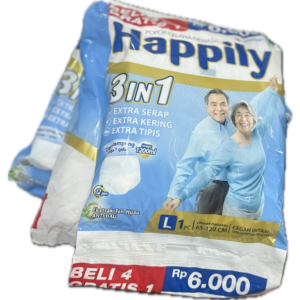 HAPPILY PANTS RENCENG 5 PCS POPOK DEWASA CELANA ORANG TUA DIAPERS M L XL 1 M1 L1 XL1 ADULT PREMIUM D