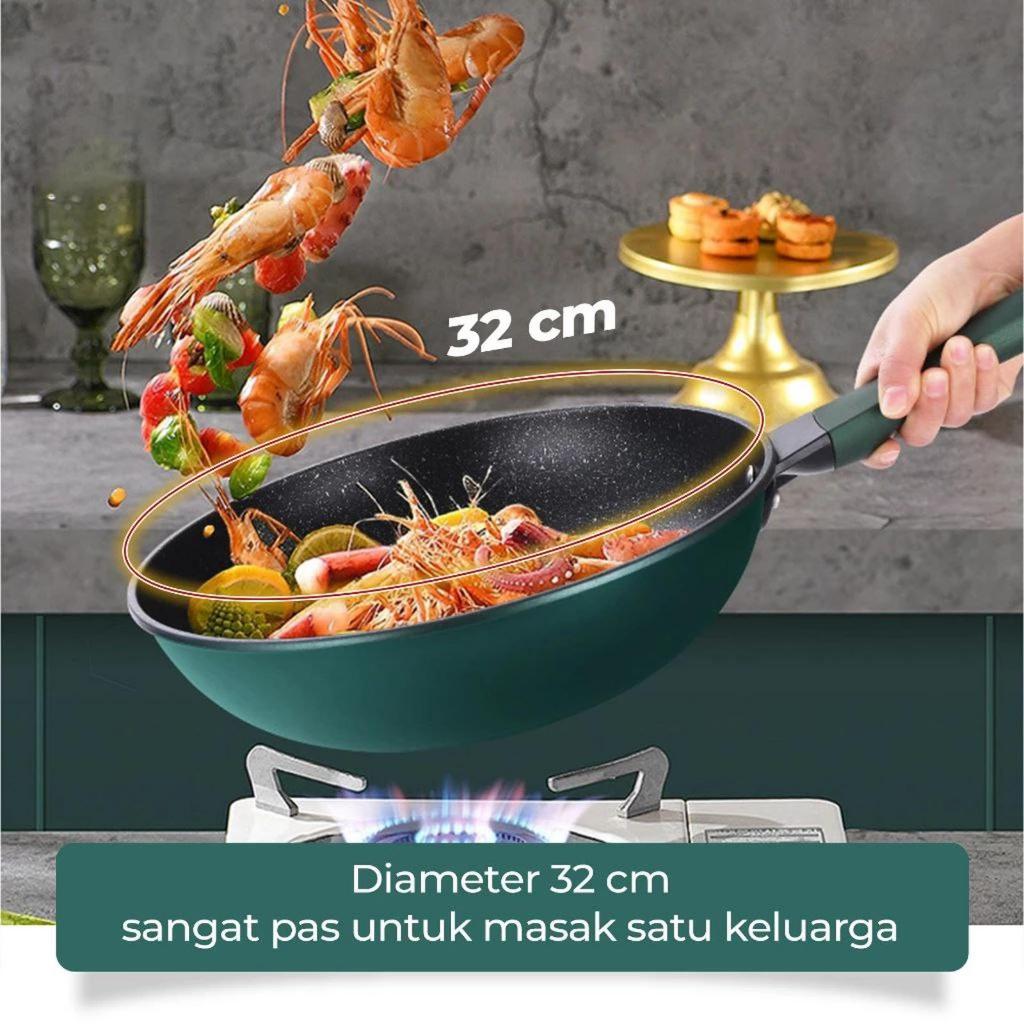 Wajan 3 Lapis Batu Maifan Besi  Stainless Marbel Marble Coating Induksi Kompor Listrik Gas Anti Leng