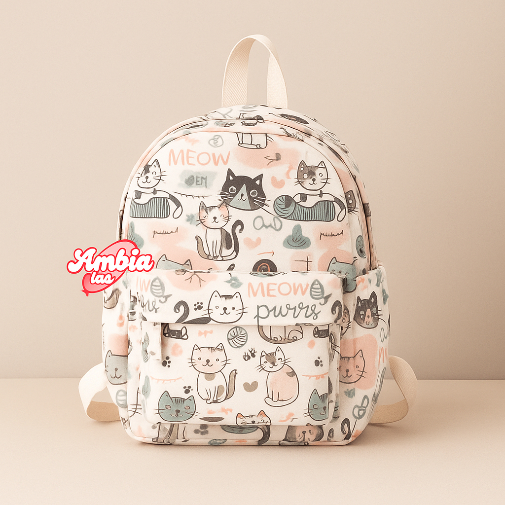 AMBIA Tas Ransel Wanita Mini Backpack Tas Sekolah Cewek Kecil Bahan Kanvas Motif Polkadot
