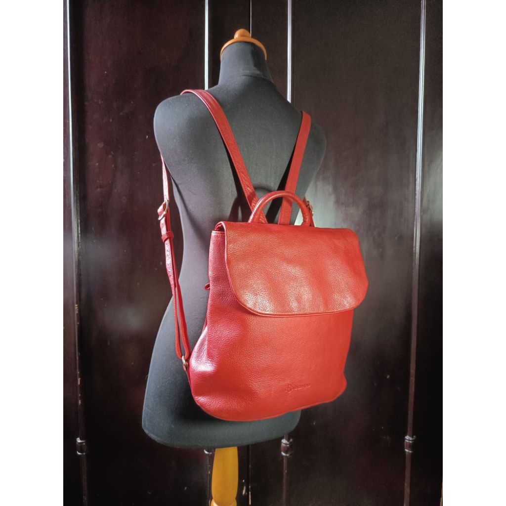 Backpack / Tas Ransel Kecil Kulit Asli Merah Genuine Leather Preloved/second