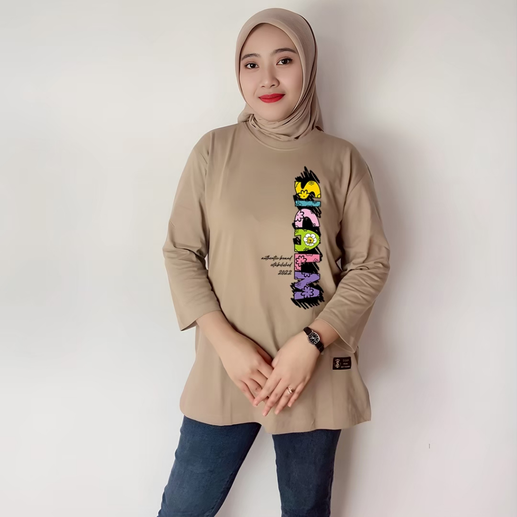 atasan oversize wanita katun combed original t-shirt jumbo kaos oversize lengan 7 8 kaus oversize