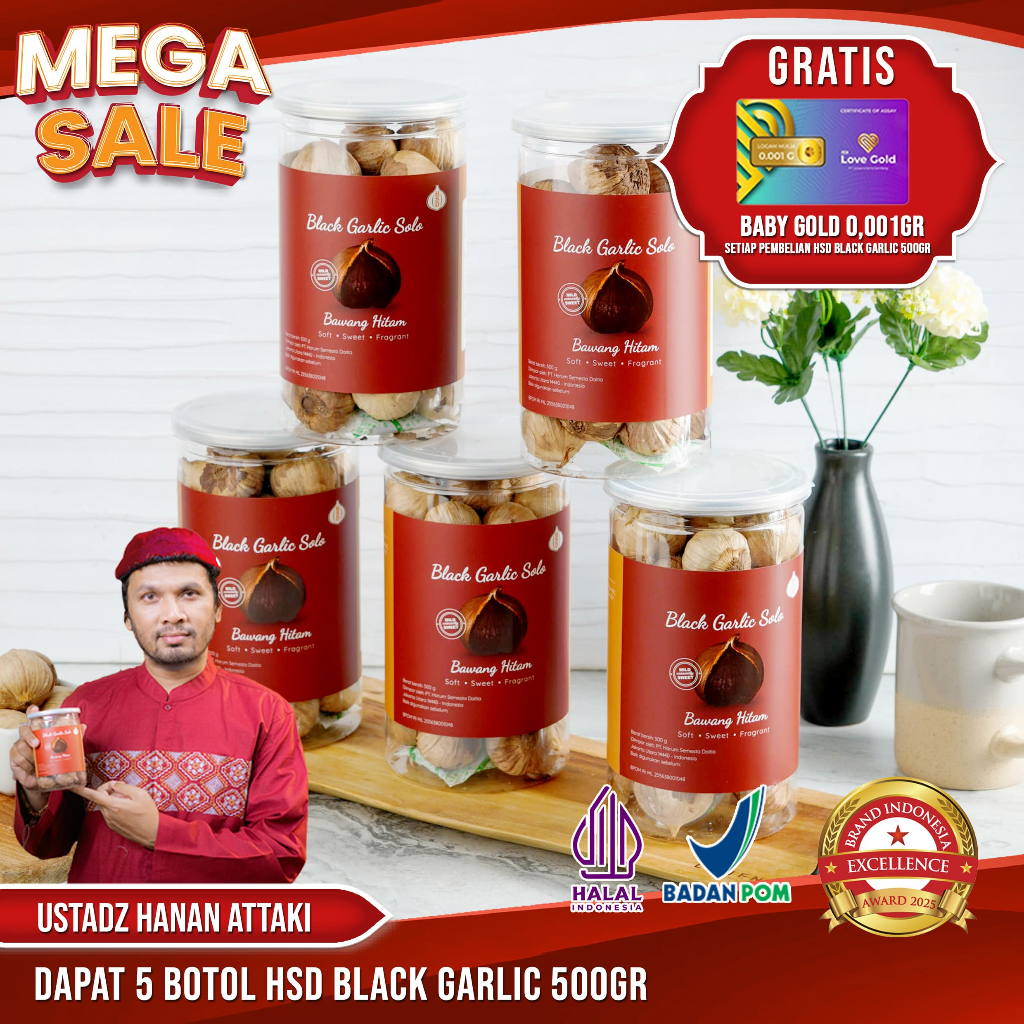 5 BOTOL HSD Black Garlic Solo ( Bawang Hitam Tunggal) 500 Gr