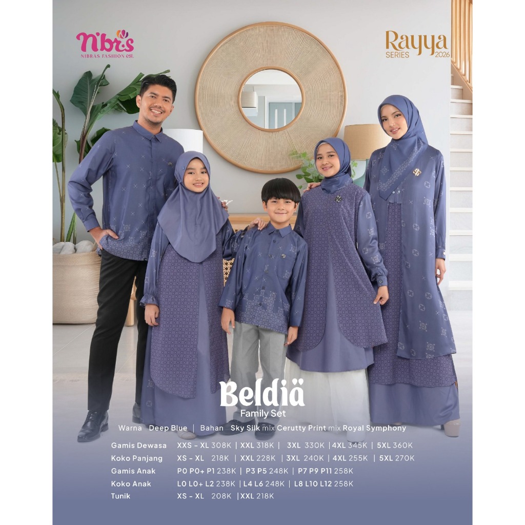 Sarimbit Terbaru Nibras 2026 Diarayyaku Beldia Deep Blue By Nbrs || Baju Busana Muslim Keluarga Hari