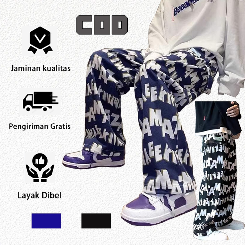 Celana panjang pria celana y2k motif celana pria korean style celana baggy pria celana hip hop 2025 