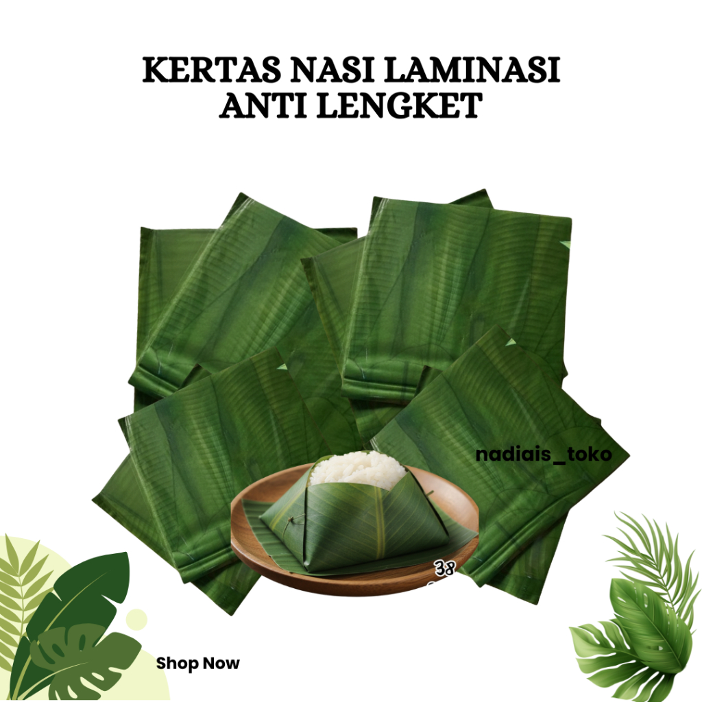 isi 50 pcs Kertas Nasi Laminasi Motif Daun Pisang Anti Lengket