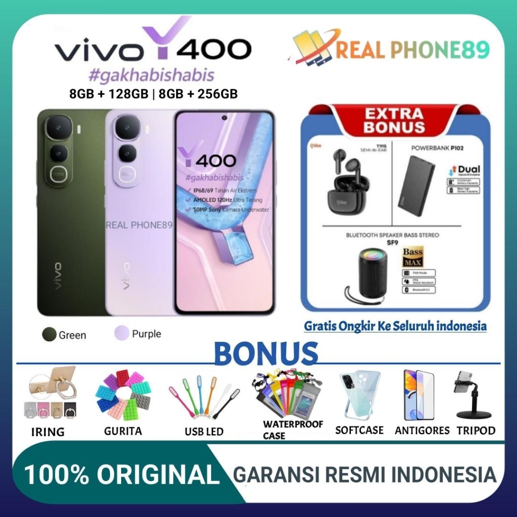 VIVO Y400  8GB+128GB | Y 400 8GB+256GB IP68/69 Tahan Air Ekstrem 50MP GARANSI RESMI VIVO INDONESIA