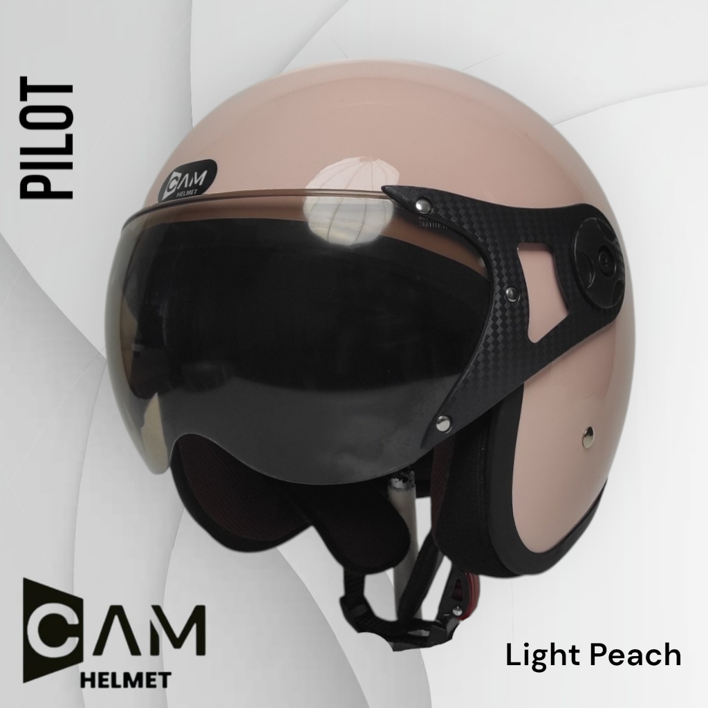 Helm Bogo Pilot CAM Polos Retro Dewasa Pria Wanita Motor Sni Helm Terbaru - Light Peach